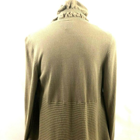 allison brittney Womens Large Light Brown Sweater Open Front Ruffles Shark Bite - Picture 4 of 11